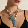 Vacaciones Transfronterizas Estilo Dopamina Verano Playa Piedra Volcánica Tridimensional Estrella de Mar Pez Collar de Perlas Accesorios para Mujer