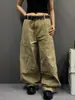 Calça jeans desconstruída cáqui estilo americano para homens e mulheres, calça de trabalho retrô da moda outonal, calça casual larga e solta