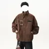 Chaqueta de cuero con botones estilo high street americano para hombre, otoño e invierno, moderna, holgada, vintage, de alta gama, con cuello alto