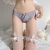 Roupa Íntima Feminina de Renda Fina Estilo Japonês, Cintura Baixa, Forro 100% Algodão, Cruz Sexy com Laço, Tanga Transparente