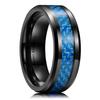 Anel de Aço de Tungstênio Novo 8mm, Venda Quente Transfronteiriça Europeia e Americana, Fashion e Versátil, Galvanizado Preto com Fibra de Carbono Azul, Atacado