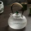 Tetera de vidrio con patrón de martillo tetera con asa de cobre tetera resistente a altas temperaturas tetera para juego de té Kung Fu