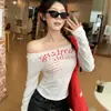 Camiseta de manga larga para mujer con estampado de letras de chica picante estilo americano, top fino de algodón de copo de nieve para verano, corte ajustado 26055