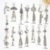 Prata Antiga Retro Estilo Étnico Antigo Pingente de Borla Pingente Pingente de Borboleta Folha Pulseira de Cristal Acessórios de Colar