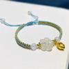 Pulsera Ágata Blanca Natural Flor de Ciruelo Diseño Nicho Ajustable Cuerda de Mano Regalo Lichi Flor Congelada Retro Melocotón