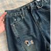 Shorts de mezclilla drapeados azules retro americanos de talla grande para mujer, verano nuevo, pantalones de pierna ancha bordados de alta calle