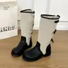 2026 Nova Moda Fivela Botas de Cavaleiro Retrô Versátil Cano Alto Botas Longas Salto Grosso Moda Versátil Botas Femininas