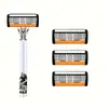 Aparelho de Barbear Manual com 6 Lâminas para Homens Cabo de Metal de Aço Inoxidável Lâmina de Seis Camadas Embalagem e Rotulagem Transfronteiriça Disponíveis