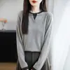 Camiseta de cuello redondo con bloques de color, estilo dos piezas falsas, para Otoño e Invierno, nuevo tejido de punto peinado para mujer, jersey de punto de manga larga