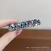 Elegante Pinza para el Cabello Cuadrada Azul Grisáceo con Pedrería de Lujo, Pinza de Moda para Flequillo, Sensación de Alta Gama, Pinza para Cabello Suelto, Pinza Lateral Personalizada para Mujeres