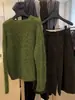 Suéter verde estilo coreano, sem esforço chique, para mulheres, perfeito para outono e inverno, grosso e macio, criando um visual descontraído e estiloso