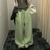 ¡Muy recomendable! Pantalones de lino verde de pierna ancha para mujer, nuevo estilo principios de otoño 2026, con una caída minimalista, pantalones de pierna recta de moda