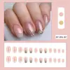 Venda Quente Transfronteiriça Rosa Nude Cabeça Redonda Manicure, Pó Dourado Incrustado com Diamantes, Unhas Vestíveis Deslumbrantes e Chamativas, 24 Peças de Adesivos de Unha Prontos