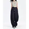 Jeans de Verano Finos de Pierna Ancha para Mujer Talla Plus, Cintura Alta, Corte Holgado, Adelgazantes, Caída Suelta, Azul Oscuro, Pantalones Largos