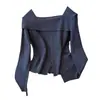 Suéter de Tricô Brilhante com Babados Feminino Outono/Inverno 2026 com Botões Decorativos, Gola Quadrada, Manga Longa, Adequado para Usar em Camadas ou como Peça Externa