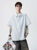Camisa de Manga Corta de Gasa a Cuadros de Moda para Hombre Verano High Street Camisa con Cuello Texturizado Top Casual Retro para Pareja
