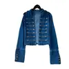 Chaqueta de mezclilla con botones metálicos estilo retro para mujer, diseño corto abotonado de alta resistencia a la moda, chaqueta de corte holgado para usar en otoño