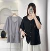 Camisa de Manga Corta de Lino de Bambú con Cuello Cuadrado y Cintura Asimétrica Delgada para Mujer de Talla Grande de Verano Nuevo Estilo 100 kg