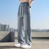 Calça Jeans Reta Azul Clara para Homem, Calça Solta de Outono para Comércio Exterior com Cintura Elástica, Calça Larga Casual da Moda de Rua Americana