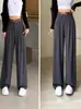 Calça de Terno 2024 Feminina de Alta Qualidade Caída Primavera e Outono Nova Elegante Cintura Alta Reta Casual Estreita Perna Larga