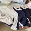 2025 Nova Camisa Básica de Algodão com Gola Alta Meia e Renda para Crianças, Roupa Interna Quente com Forro de Fleece para Meninas