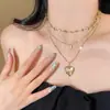 Colar de Camadas Coração Pérola Vintage Usado para Mulheres Corrente de Clavícula Personalidade Retrô Acessórios de Temperamento Doce Fashion Cool