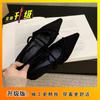 Sapatos Mary Jane Elegantes de Camurça Estilo Coreano para Mulheres 2025 Primavera & Outono Novo Estilo Delicado Fada Bico Fino Sapatos de Noite para Mulheres
