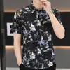 Camisa Floral Masculina, Seda de Gelo Manga Curta Verão Estilosa Casual Tendência Estampada, Slim Fit Camisa Fina para Jovens, Transfronteiriça