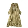 Vestido de Moda Transfronterizo para Mujer Tallas Grandes con un Diseño Elegante, Bordado, Corte Holgado, Adelgazante, Vestido Largo de Vacaciones Estilo Étnico