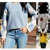 Suéter de Punto con Cuello Redondo para Mujer, Nuevo Otoño/Invierno 2025, Manga Larga Estampado Multicolor Bloque de Color, Moda Europea y Americana para Mujer, Pedido Pequeño al por Mayor