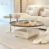 Mesa de centro retro estilo francés color crema para espacios pequeños, redonda de acrílico moderna para sala de estar, combinación simple, nuevo modelo de moda