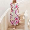 Falda de playa para mujer, vestido con escote en V profundo y abertura en el pecho, estampado, dobladillo grande, elegante, estilo Amazon, transfronterizo europeo y americano.
