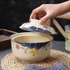 Tazón de cerámica para fideos instantáneos Vajilla para el hogar chino Tazón para fideos de caracol Tazón grande Tazón para sopa ramen con tapa Dormitorio Cantina Tazón de arroz