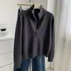 Cárdigan de cuello alto con doble cremallera estilo Old Money para mujer, con un diseño elegante con detalles de botones y tejido de canalé, una cálida chaqueta suéter para otoño e invierno