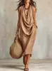 Nuevo Estilo Europeo y Americano Transfronterizo para Mujer, Vestido Largo sin Mangas con Cuello en V y Drapeado, Vestido Casual Retro para Vacaciones