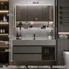 Juego de Gabinete de Baño de Madera Maciza Integrado con Roca, Lavabo Minimalista Moderno, Espejo de Lavabo, Lavabo de Tocador de Baño