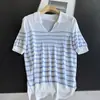 Camiseta de punto a rayas 2026' top casual de manga corta ajustado para mujer, camiseta básica, camiseta al por mayor H13ES9009