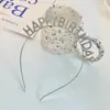 Estilo coreano hairpin cocar acessórios para o cabelo feliz aniversário headband deusa strass coroa atmosfera sentimento headband decoração do partido