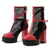 Botas de mujer de talla grande con cremallera de comercio exterior, sandalias de tacón alto para mujer de verano, puntera cerrada de color liso, suela gruesa, antideslizantes, tacón cuadrado, estilo europeo y americano