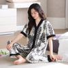 Pijama Feminino Verão Algodão Puro Pulôver Manga Curta Calças Conjunto Casual Roupa para Sair Mãe Roupa de Casa Traje de Verão