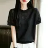 Camiseta de verano nueva para mujer, de manga corta, con estampado, completamente calada, corte holgado, estilo elegante y suave