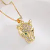Aogu Moda Transfronteriza Europea y Americana Personalidad Chapado en Cobre Oro de 18 Quilates Zirconia Cabeza de Leopardo Colgante Collar Cadena de Clavícula Hip-Hop de Nicho