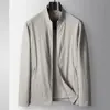 Jaqueta Masculina 2026 Primavera/Verão Gola Alta Estilo com Zíper para Jovens e Meia-Idade, Estilo Luxuoso Business Casual Old Money, Casaco Anti-Amassado