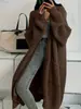 Cardigan de tricô longo estilo europeu e americano para mulheres, nova coleção outono e inverno, casaco de tricô grosso casual solto para mulheres