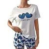 Shorts Curtos de Manga Curta Finos Europeus e Americanos Transfronteiriços para Mulheres, Pijama Respirável de Gola Redonda de Tamanho Grande para Exportação para Mulheres, Roupa de Casa Casual Fofa
