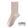 Meias de renda para primavera e outono para mulheres, meias de algodão puro de cano médio, meias empilhadas de bolinhas sem costura estilo ins, meias longas Maillard