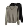 Conjunto de dos piezas de suéteres de punto holgado con cuello en V para mujer, nuevo estilo otoño e invierno, prendas de abrigo versátiles, tops elegantes de manga larga de color liso