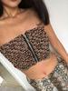 Top Europeo y Americano Sexy Estampado Leopardo Sin Tirantes con Cierre