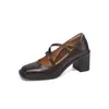 Versão em Pele de Ovelha~6cm Ultra Silenciosas Novo Estilo Sapatos Femininos de Couro Genuíno com Salto Grosso, Sapatos Pequenos de Couro Estilo Mary Jane Francês