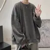 Moletom com trama waffle para homens, estilo primavera e outono, moderno e versátil, blusa de manga longa, cor sólida, jaqueta casual simples, roupas masculinas de modelagem solta